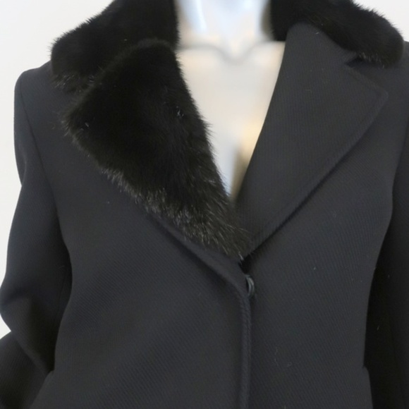 Prada Mink Fur Collar Coat Black Wool-Cashmere - Picture 3 of 7